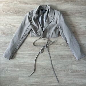 Forever 21 Cropped tie mini blazer in tan size small
